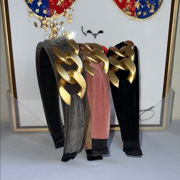 Buyers Choice One Velvet Fashion Headband with Gold Chain - Picture 9 of 11